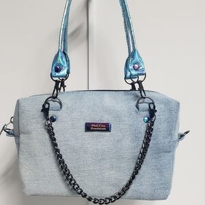 Handmade Light Blue Denim Mini Handbag.